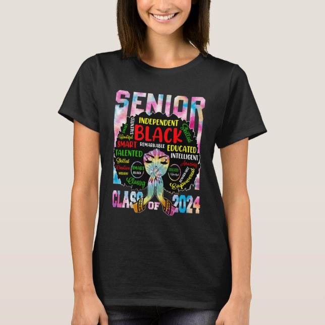 T-shirt Black Women Senior Class Of 2024 Tie Dye African G (Devant)