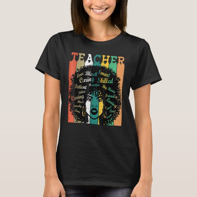 T-shirt Black Women Teacher Afro Retro Black History Month (Devant)