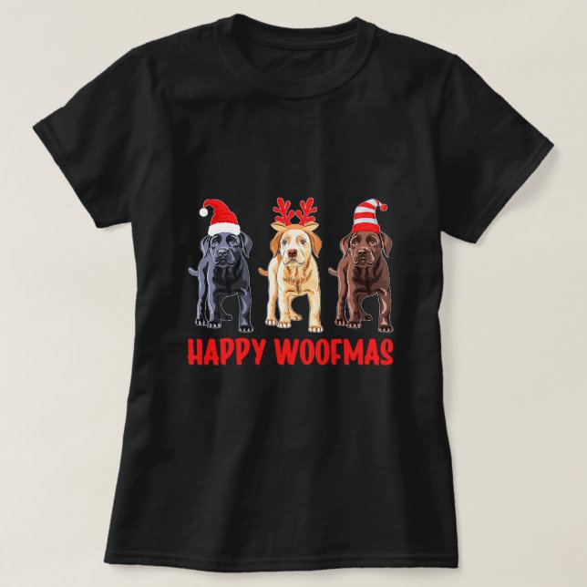 T-shirt Black Yellow Chocolat Lab Noël Labrador Happ (Design devant)