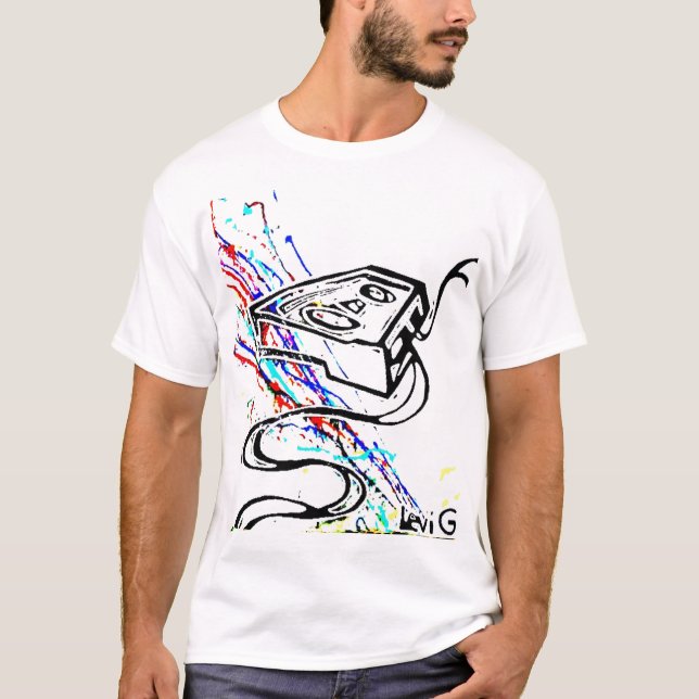 T-shirt Blacklight/cassette au néon d'éclaboussure (Devant)