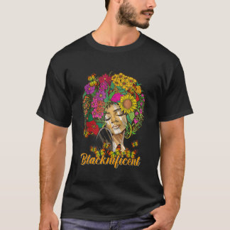 T-shirt Blacknificent Floral Afro Hair Butterfly Africain 