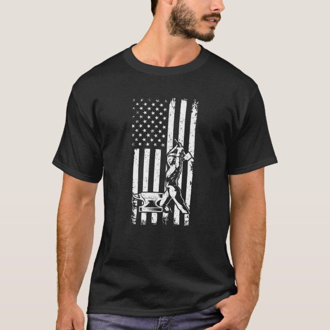 T-shirt Blacksmith - Forging Hammer Anvil US Drapeau Métal (Devant)