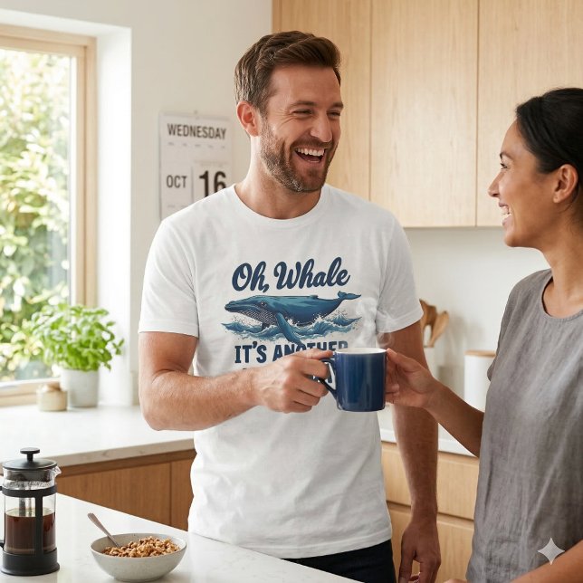 T-shirt Blague de Baleine Drôle "Oh Baleine" Conception du (Funny Whale Pun Oh Whale Hump Day Design T-Shirt On Man)