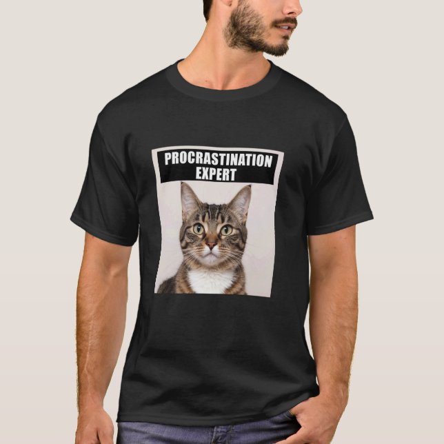 T-shirt Blague de chat expert en procrastination (Devant)
