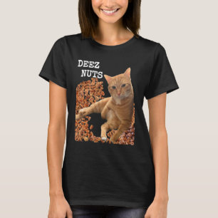 T-shirt Blague hilarante DEEZ NUTS avec un chat mignon et 