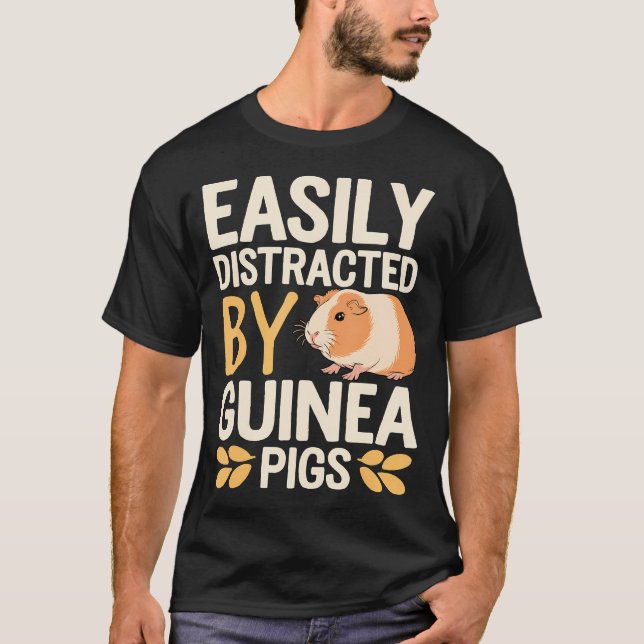 T-shirt Blagues sur les cochons d'Inde facilement distrait (Devant)