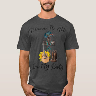 T-shirt Blâmer Sur Mes Racines Jésus Croix Guitare Cowboy