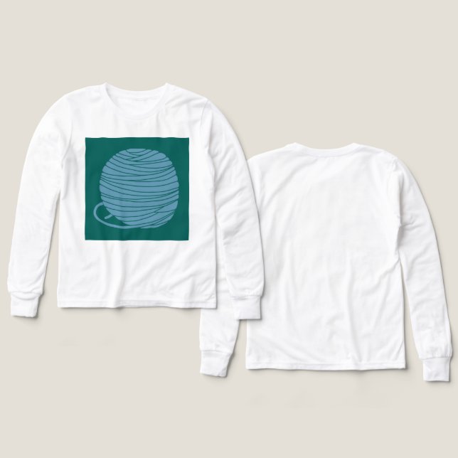 T-shirt blanc à manches longues "Balle de laine"  (Motif Recto et Verso)