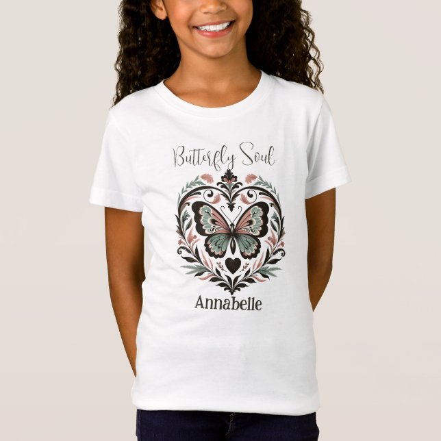 T-shirt blanc à papillon Boho (Devant)