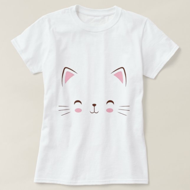 T-shirt blanc à visage de chat mignon - Mode Décon (Design devant)