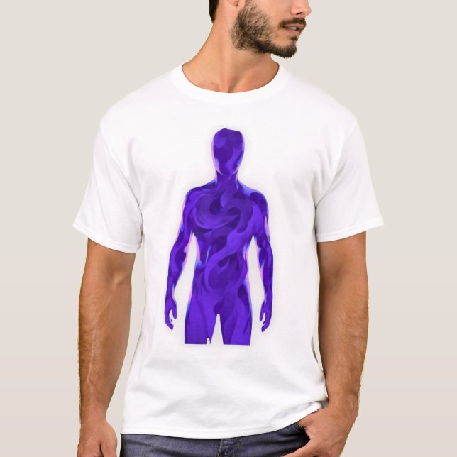 T-Shirt Blanc Abstrait Humain Vide – Énergie Viole (Devant)