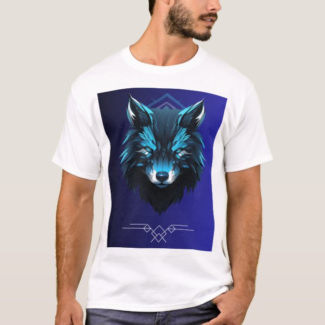 t-shirt blanc avec motif de loup sur le devant  (Devant)