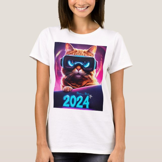 T-shirt blanc avec photo de chat (Devant)