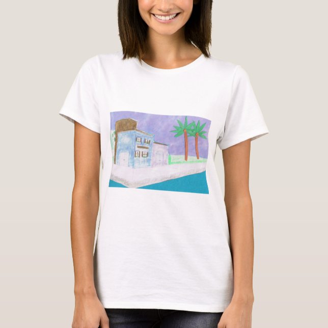 T-shirt blanc avec une scène caribéenne (Devant)