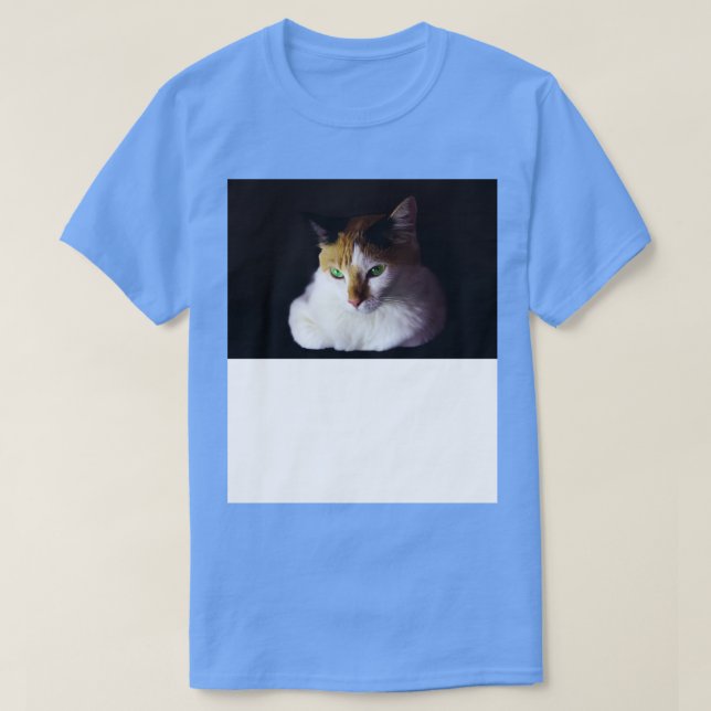 T-shirt blanc chat vert yeux 1 (Design devant)