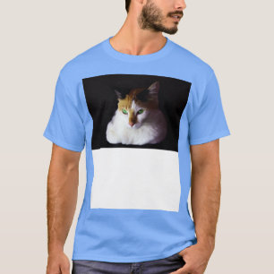 T-shirt blanc chat vert yeux 1
