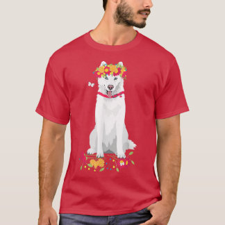 T-shirt blanc chic Sibérie Husky blanc chien de neige avec