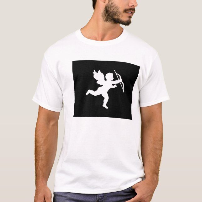 T-shirt blanc cupide sur noir (Devant)