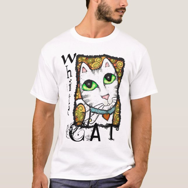 T-shirt blanc d'art contemporain de chat (Devant)