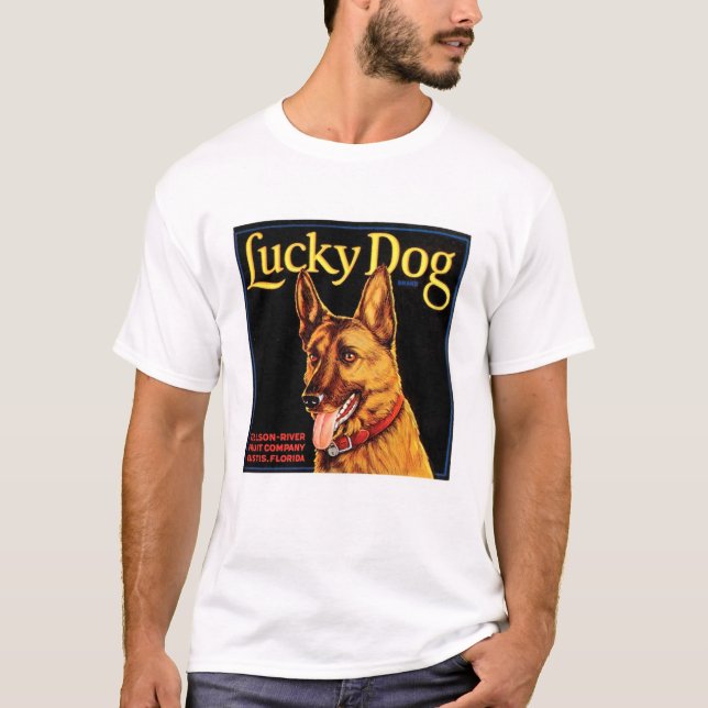 T-shirt Blanc de base de chien chanceux (Devant)