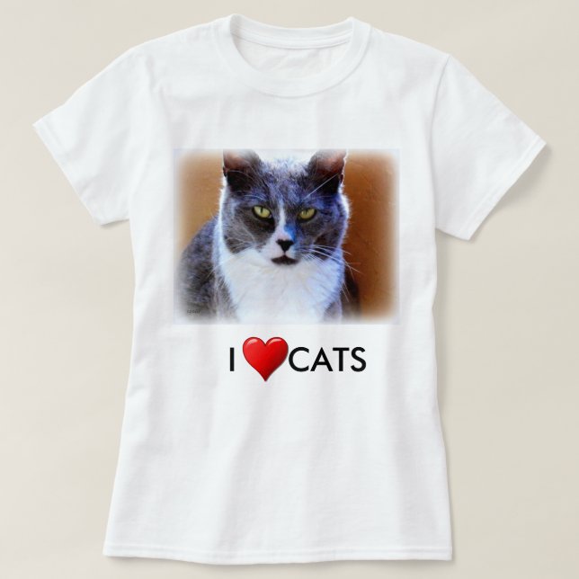 T-shirt blanc de base féminin Love Cats (Design devant)