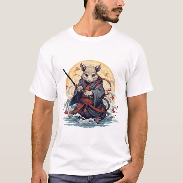 T-Shirt blanc de base Samurai rat (Devant)