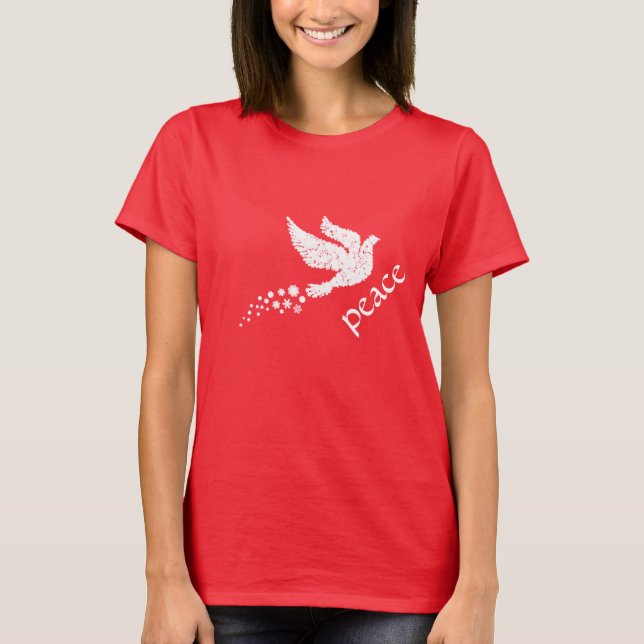 T-shirt blanc de flocons de neige de colombe de (Devant)