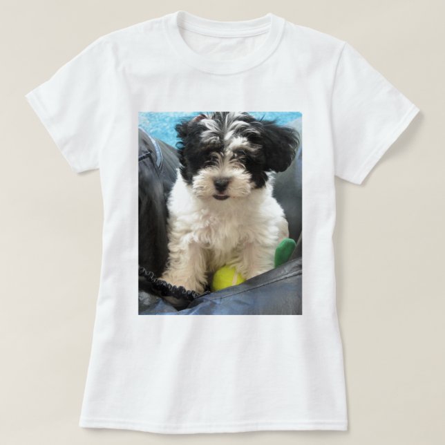 T-shirt Blanc de noir de chiot de délivrance de Havanese (Design devant)