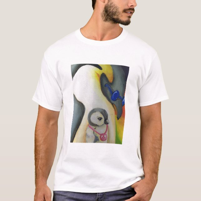 T-shirt blanc de peinture de pingouin super (Devant)