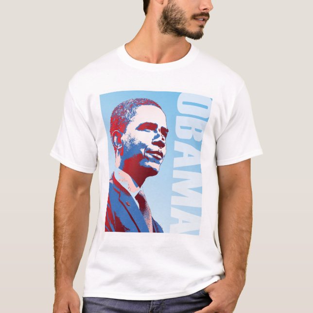 T-shirt Blanc d'Obama et bleu rouges (Devant)