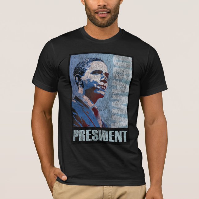 T-shirt Blanc d'Obama et bleu rouges (Devant)