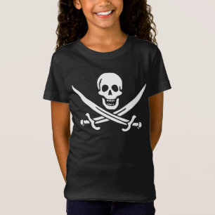 T-Shirt Blanc, Drapeau Pirate Calico Jack, Crâne & Cutlass