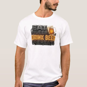 T-shirt Blanc Edgy MANGER DORMIR BOIRE BIÈRE RÉPÉTER 2 ARR