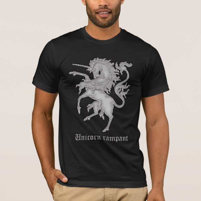 T-shirt Blanc effréné de licorne héraldique médiévale (Devant)