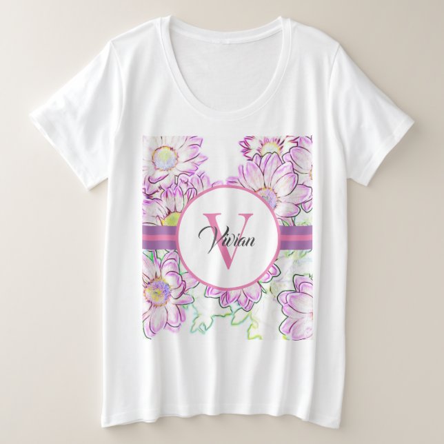 T-Shirt Blanc Et Violet De Taille Plus (Design devant)