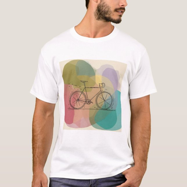 T-Shirt Blanc Graphique de Bicyclette Abstraite (Devant)