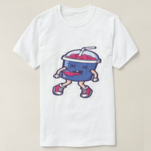 T-shirt blanc graphique de dessin animé de boisson