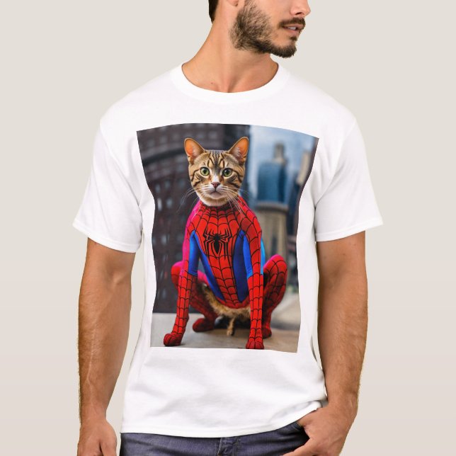 T-Shirt blanc imprimé chat (Devant)