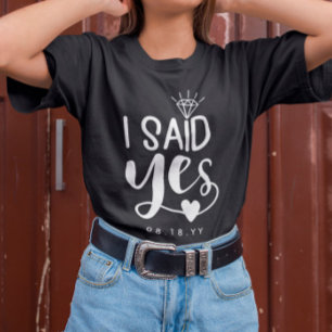 T-shirt Blanc J'Ai Dit Oui Diamant & Coeur Ajouter Date