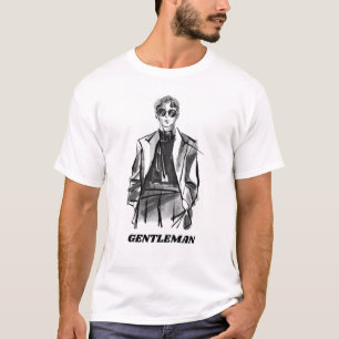 T-Shirt blanc noir illustré pinceau