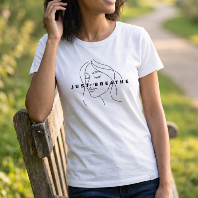 T-shirt blanc pour femmes 'Just Breathe' | Minimal (Créateur téléchargé)