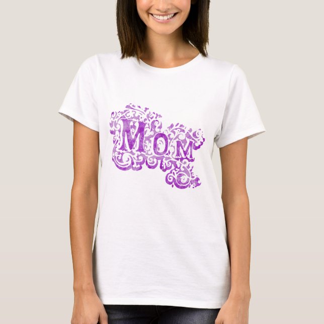 T-shirt blanc pourpre décoratif "Maman" (Devant)