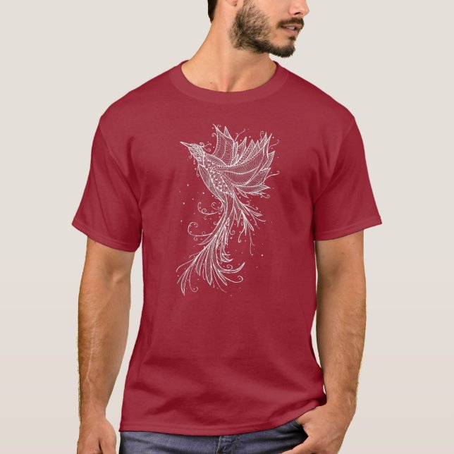 T-Shirt blanc Rising Phoenix en dessin linéaire (Devant)