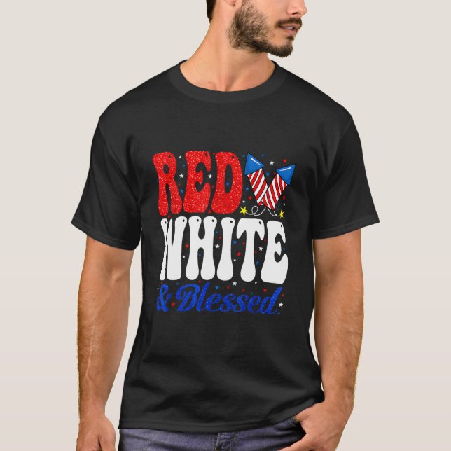T-shirt Blanc rouge béni 4 juillet patriotique (Devant)