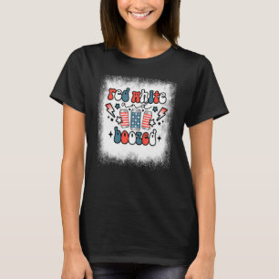 T-shirt Blanc Rouge Bleu Et Boisé Retro Américain 4e O