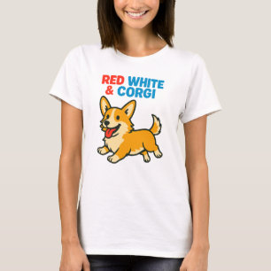 T-shirt Blanc rouge et corgi Cute Patriotique Chien Pun