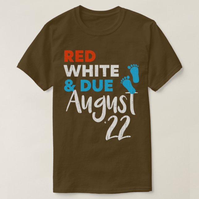 T-shirt Blanc rouge et échéance août 2022 Grossesse (Design devant)
