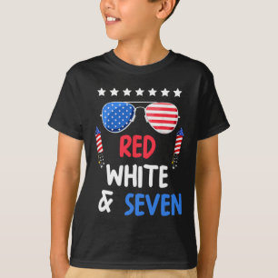 T-shirt Blanc Rouge Et Sept 7E Anniversaire 4 juillet Inde