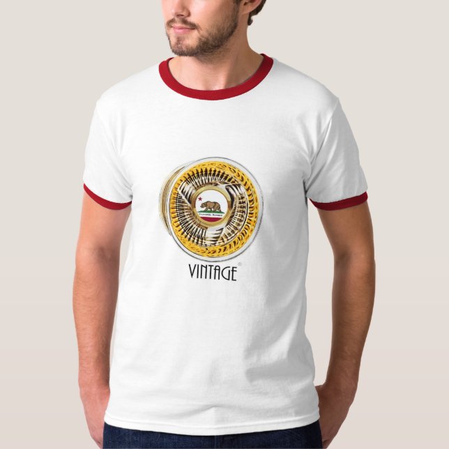 T-shirt blanc/rouge vintage de sonnerie (Devant)