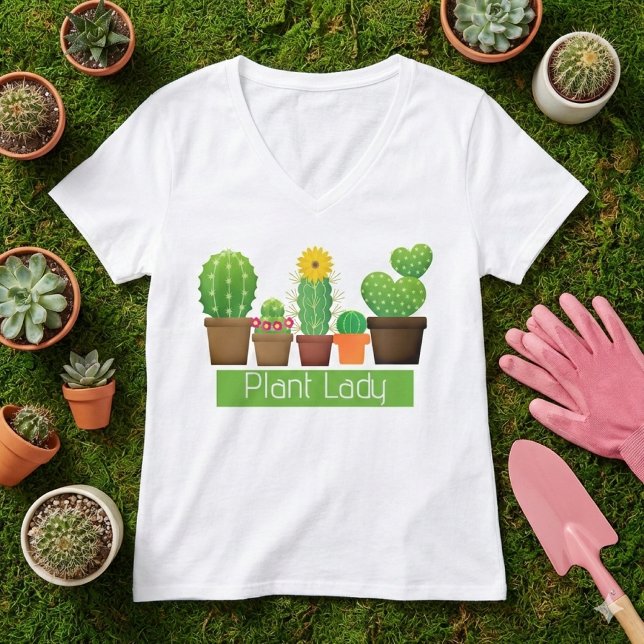 T-shirt blanc Succulent Lady Cactus plante (Showcase your passion for gardening with a plant lady t-shirt featuring succulent artwork.)